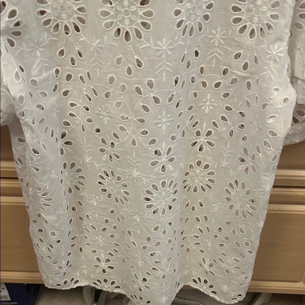 J. Crew White Eyelet Split-Neck Short Sleeve Blouse - Picture 5 of 5